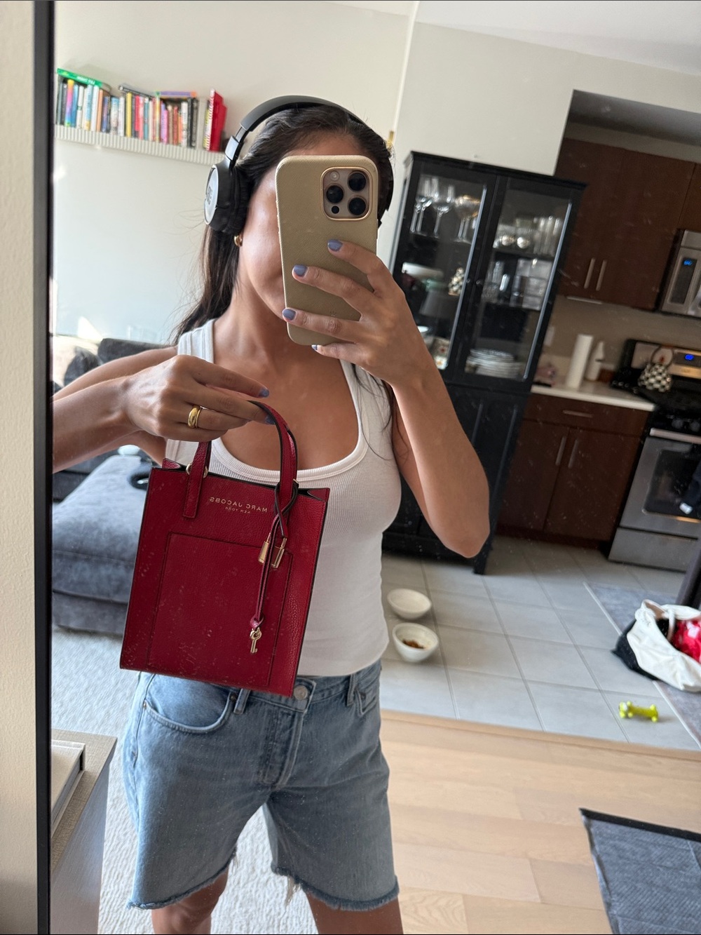 Marc Jacobs Red Pebbled Leather Mini Tote with Gold Padlock